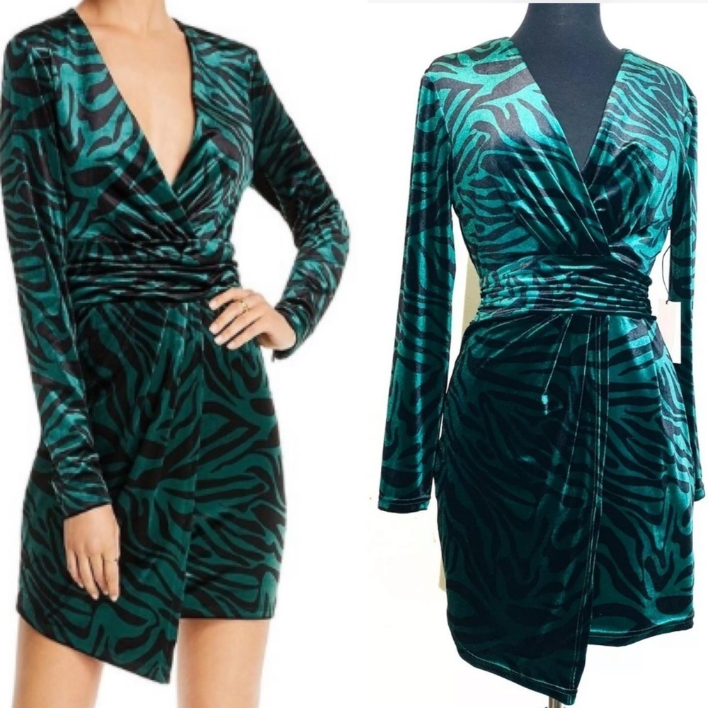 LINI NATALIE VELVET EMERALD ANIMAL PRINT PARTY DRESS S